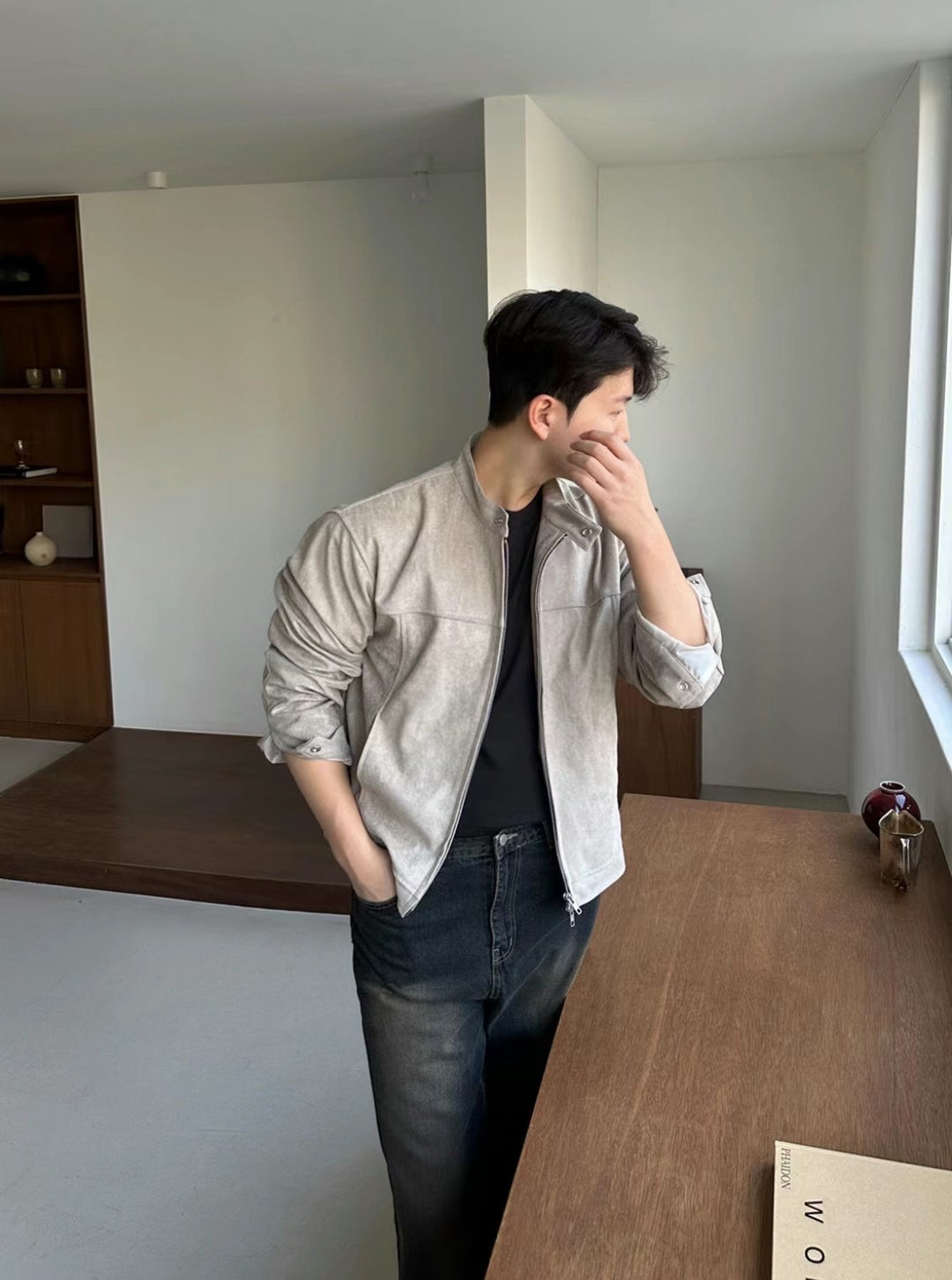 混啡黑落地牛仔褲 - 韓國牛仔褲