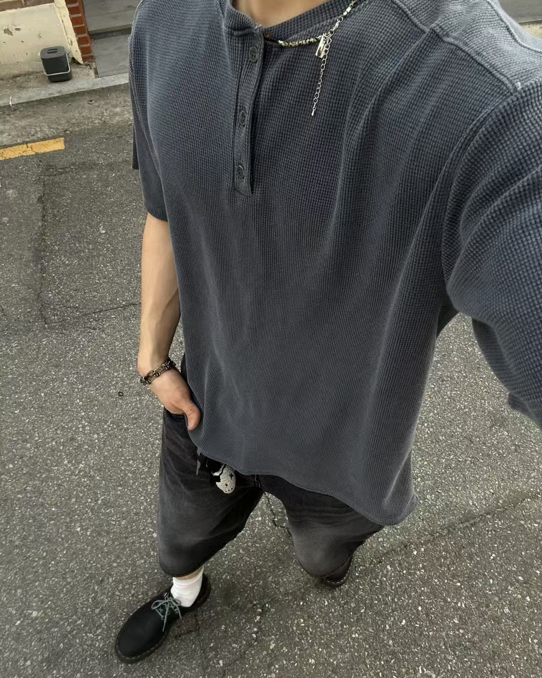 短袖暗格紋上衣