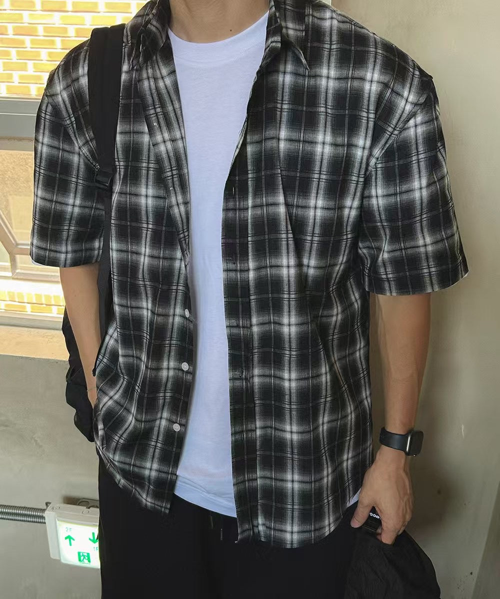 黑白格仔短袖襯衫