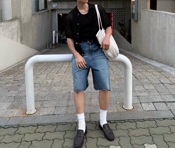 粗針織短袖襯衫 男裝衫