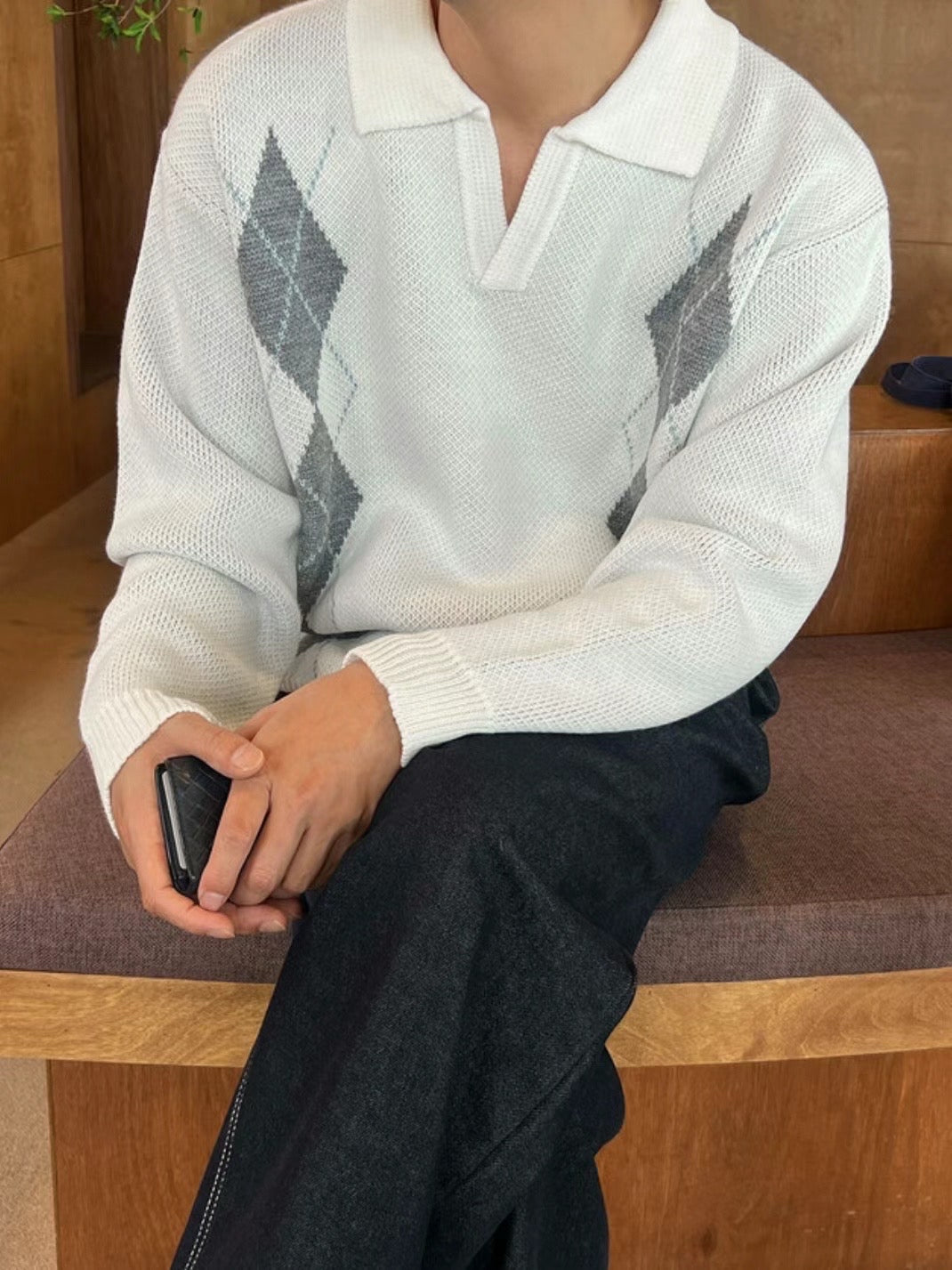 菱格紋針織上衣