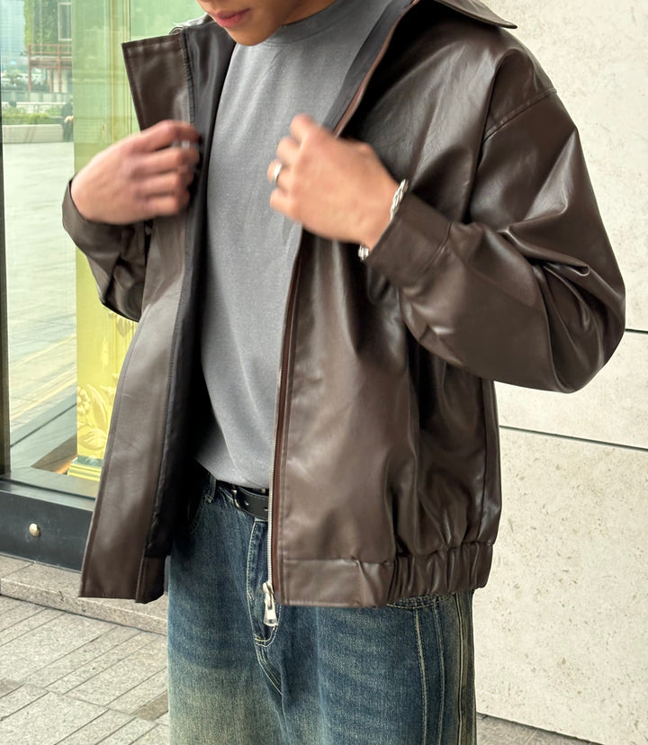 啡色皮褸 韓國男裝