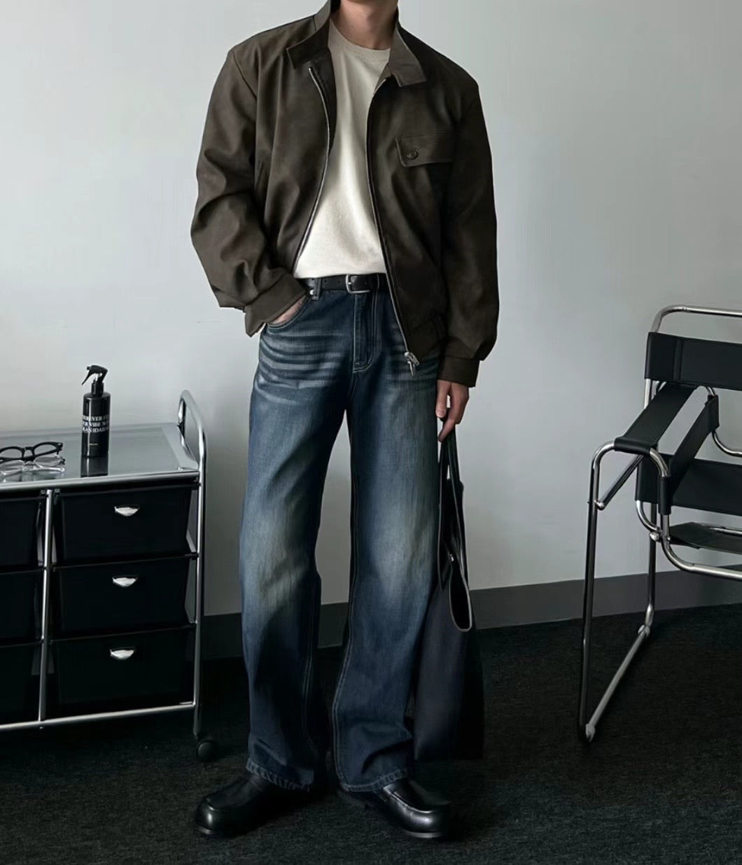 深藍落地牛仔褲 - 韓國男裝褲