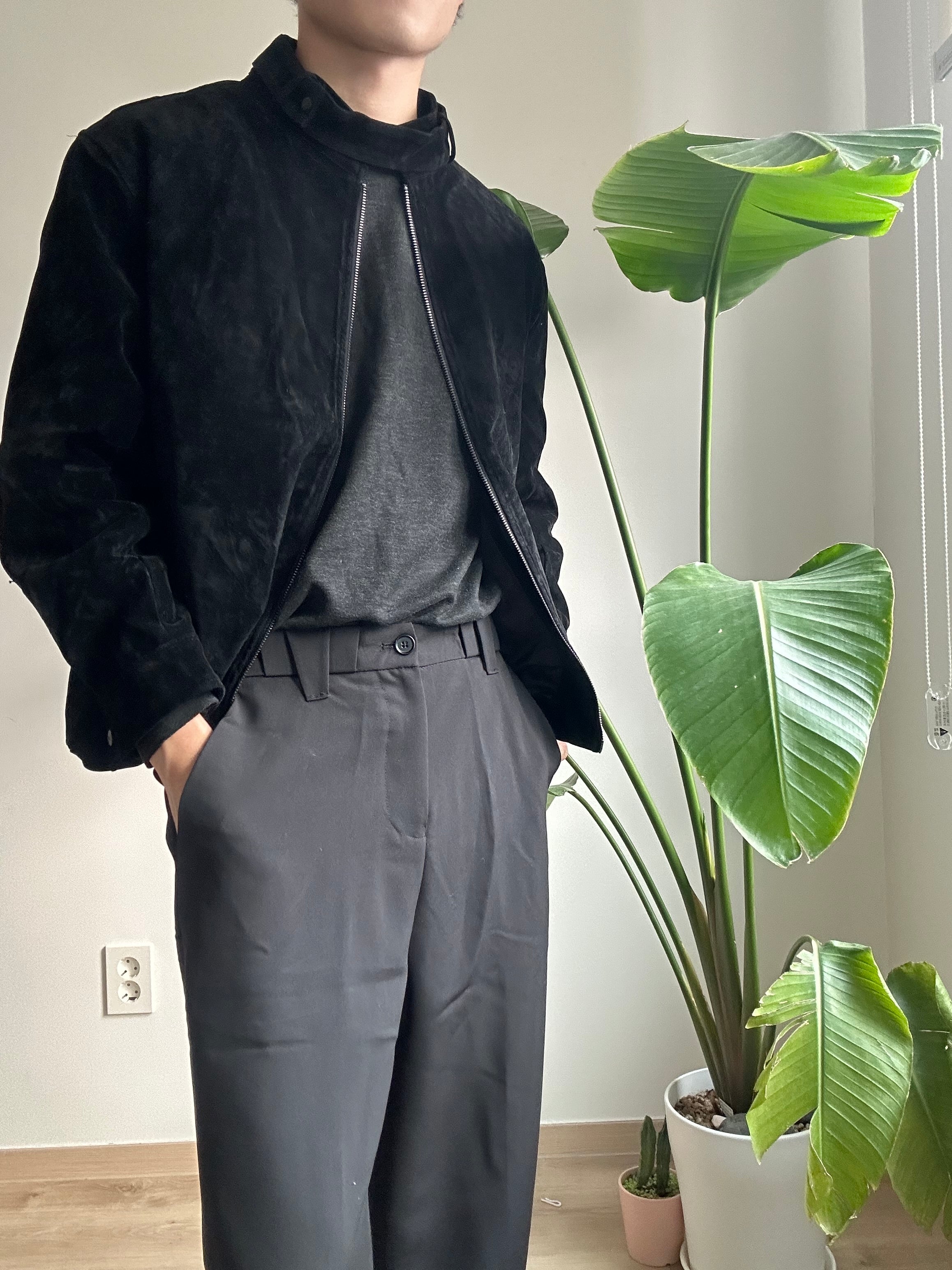 黑色絨面短褸