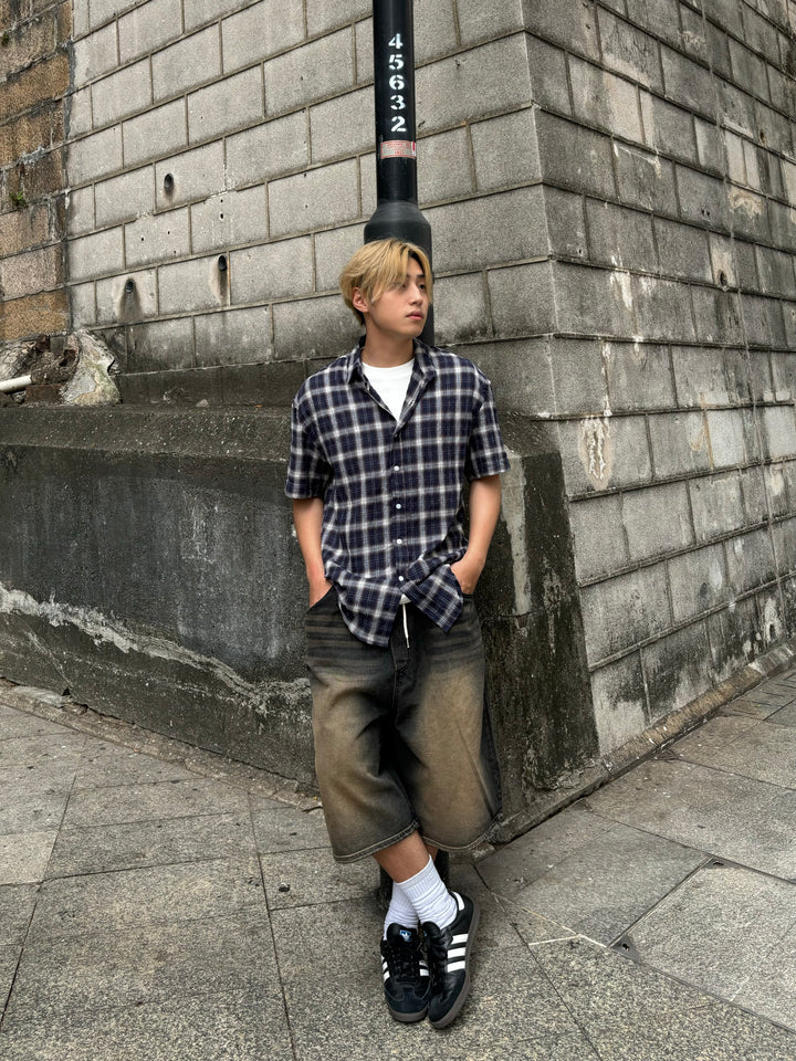 啡黑水洗牛仔短褲 男裝褲