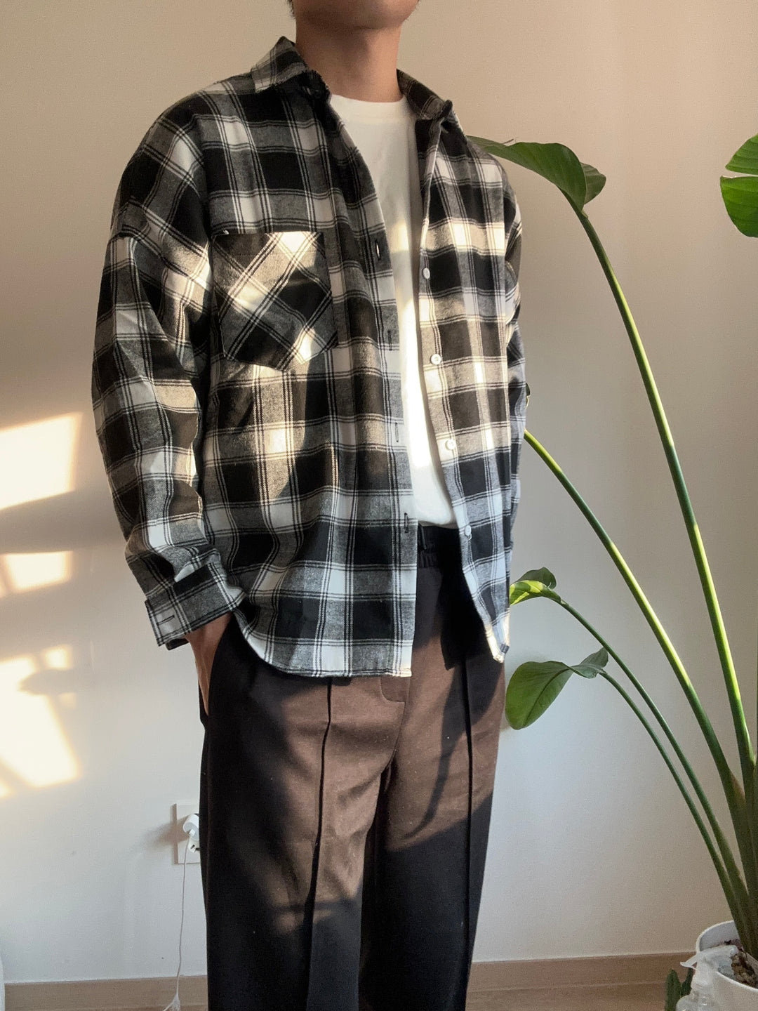 黑色格仔襯衫  香港男裝