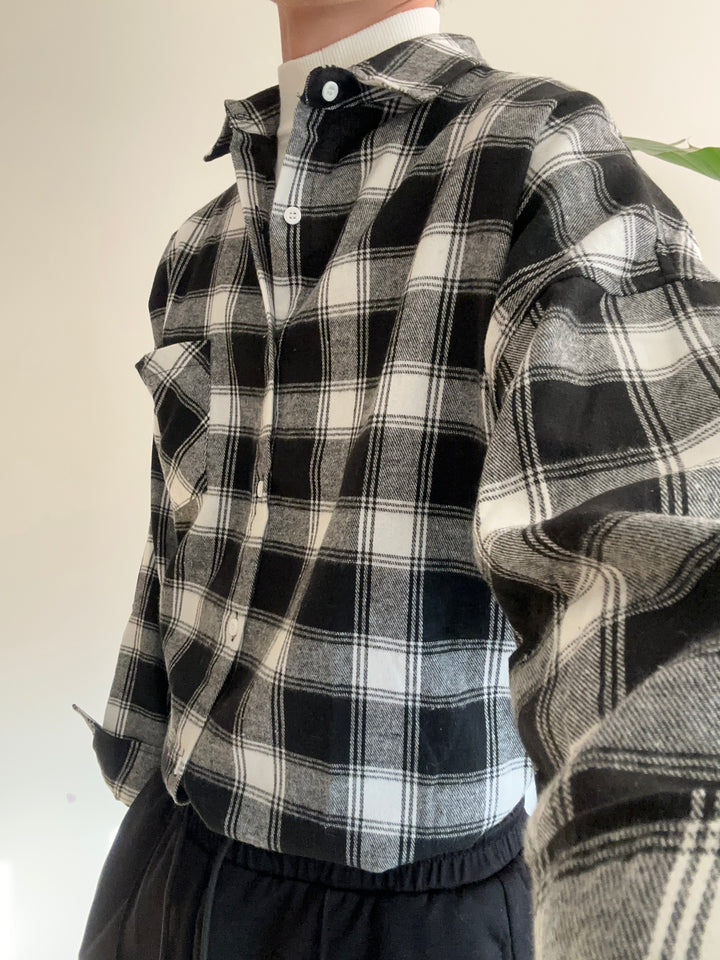 黑色格仔襯衫  香港男裝