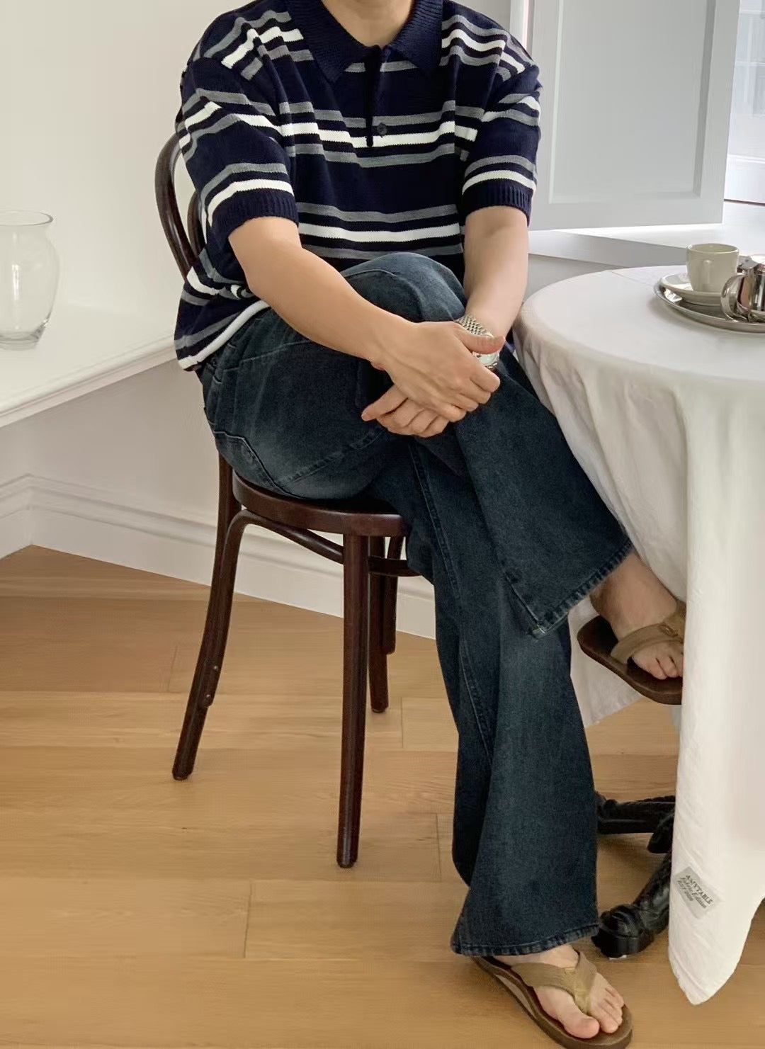 混色間條針織短袖上衣 男裝衫