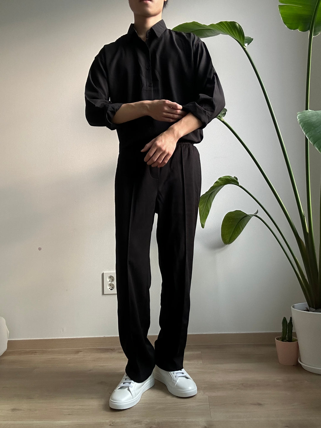 (超舒適!)黑色彈性落地褲 香港男裝褲