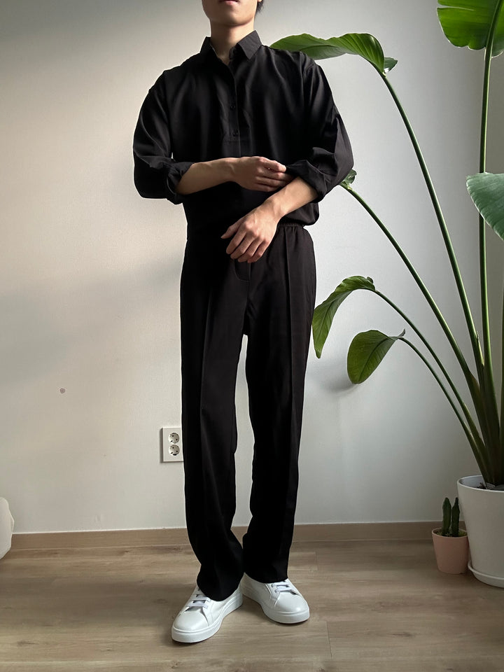 (超舒適!)黑色彈性落地褲 香港男裝褲