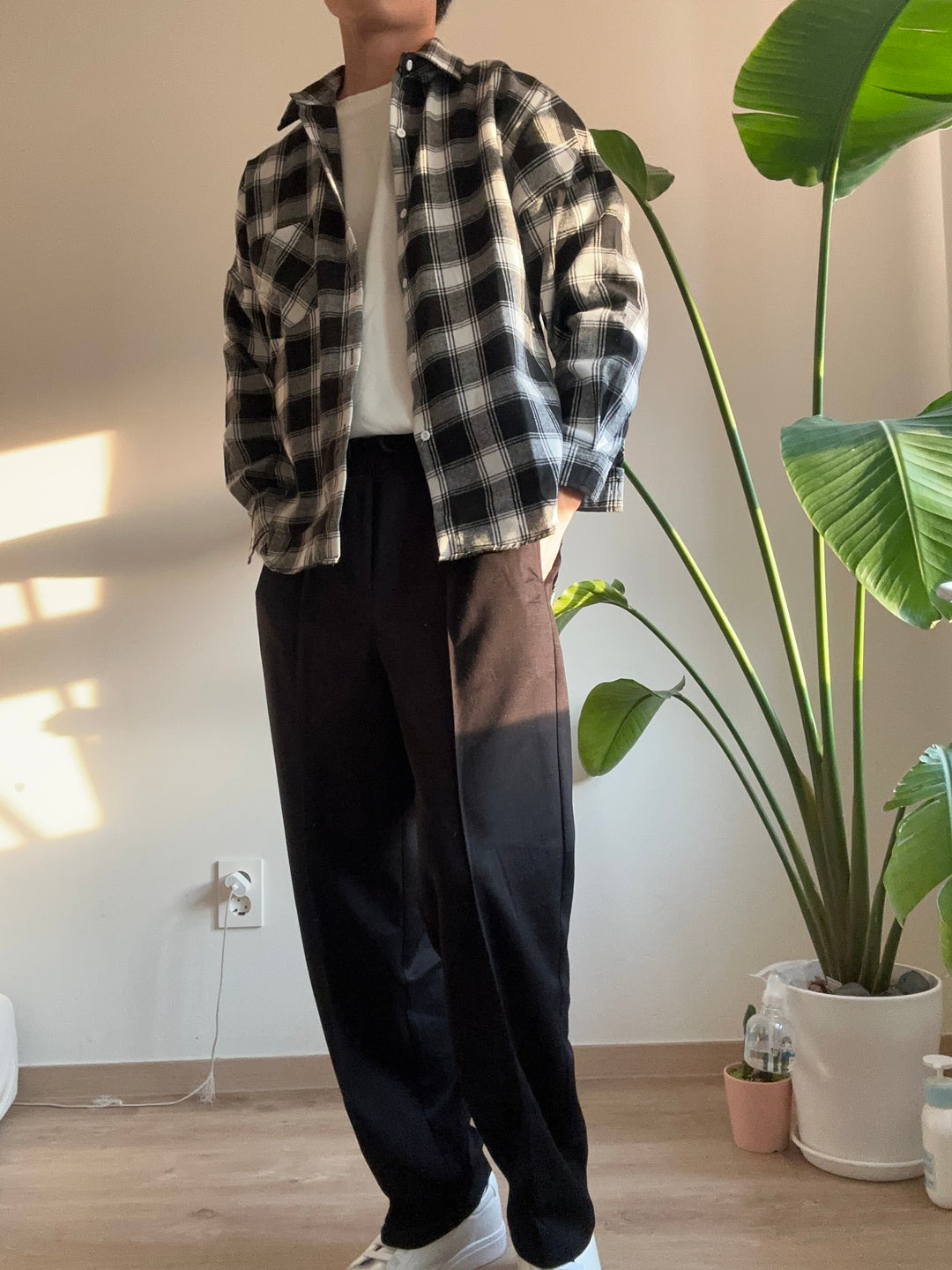 黑色格仔襯衫  香港男裝