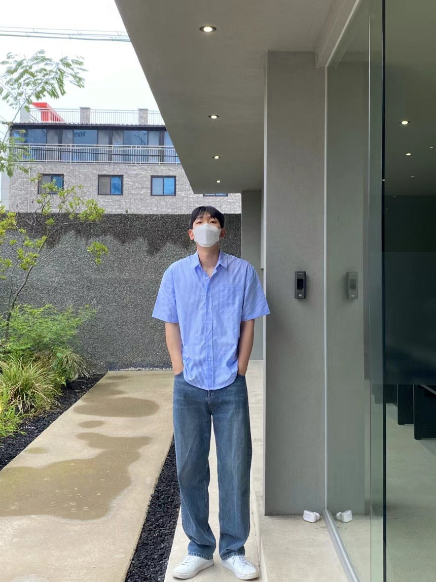 藍色間條襯衫 韓國男裝