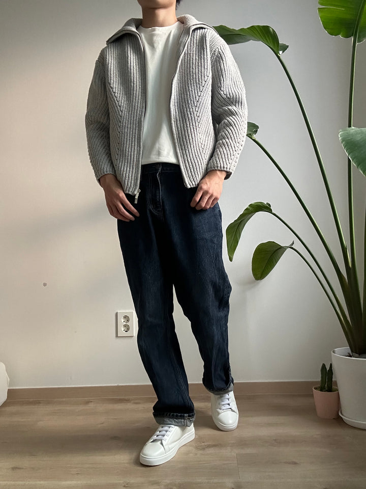 灰色針織拉鍊外套 香港男裝