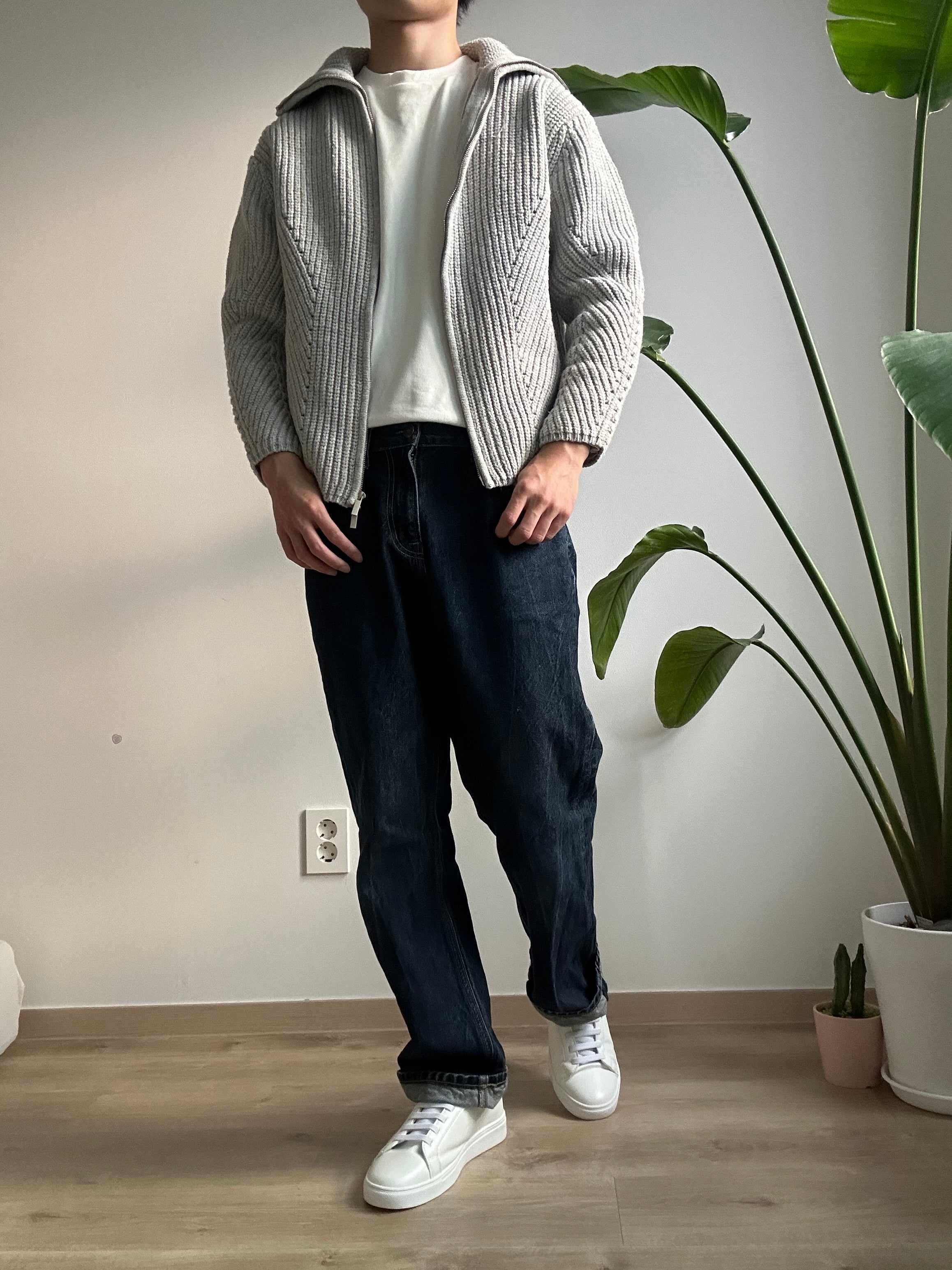 灰色針織拉鍊外套 香港男裝