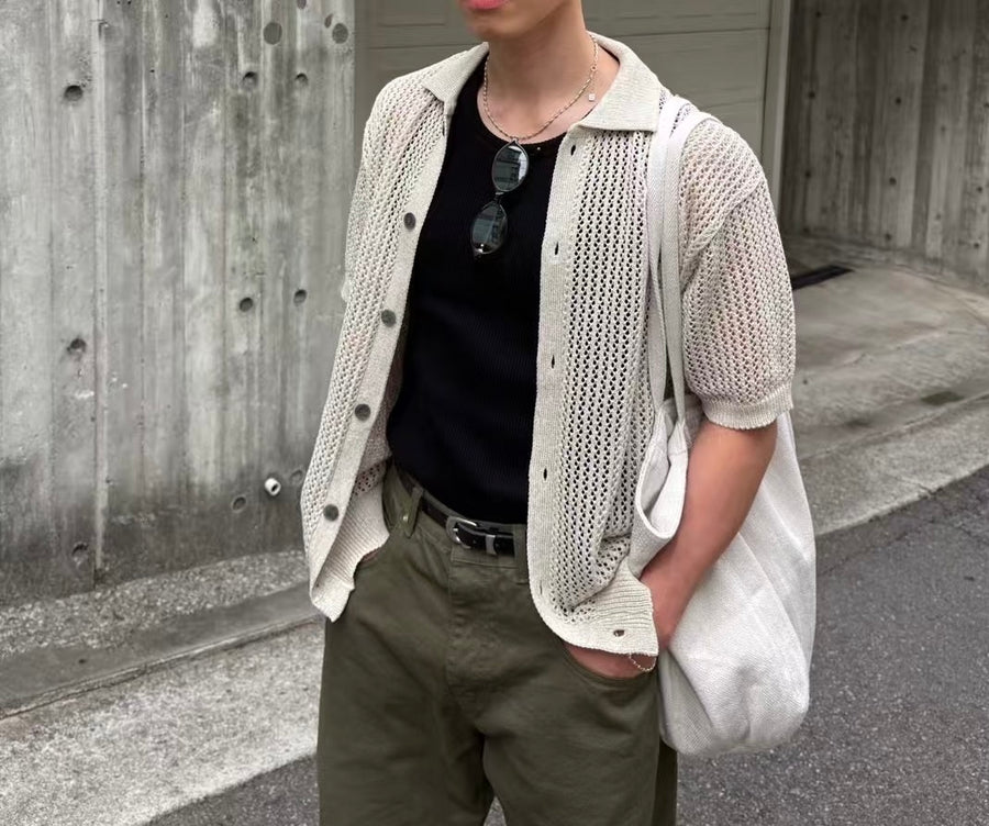 粗針織短袖襯衫 男裝衫