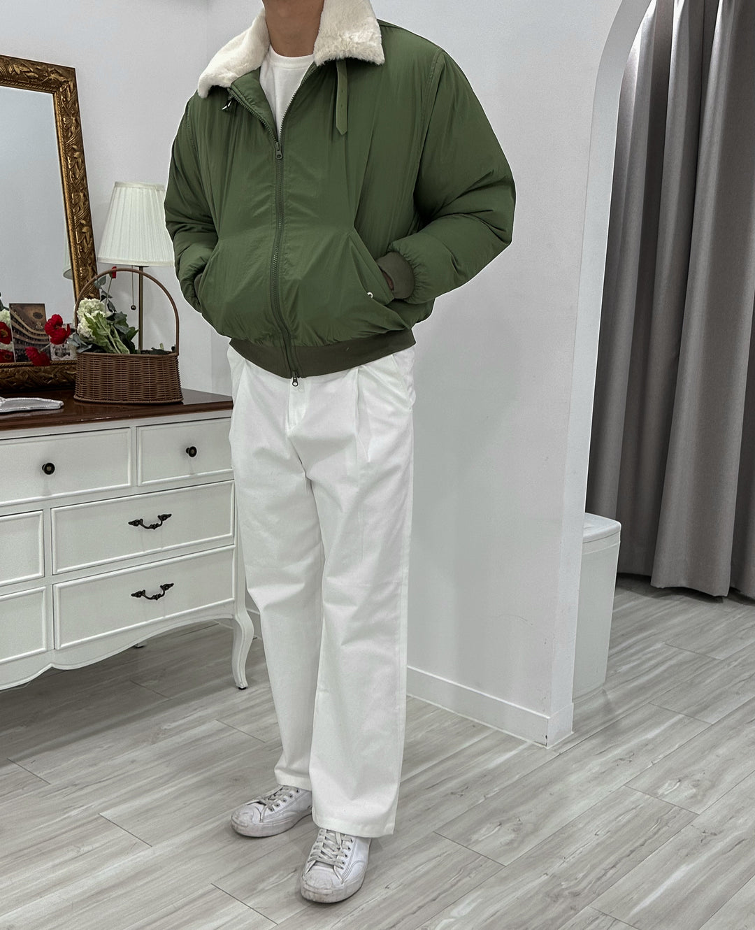 毛毛翻領拉鍊外套