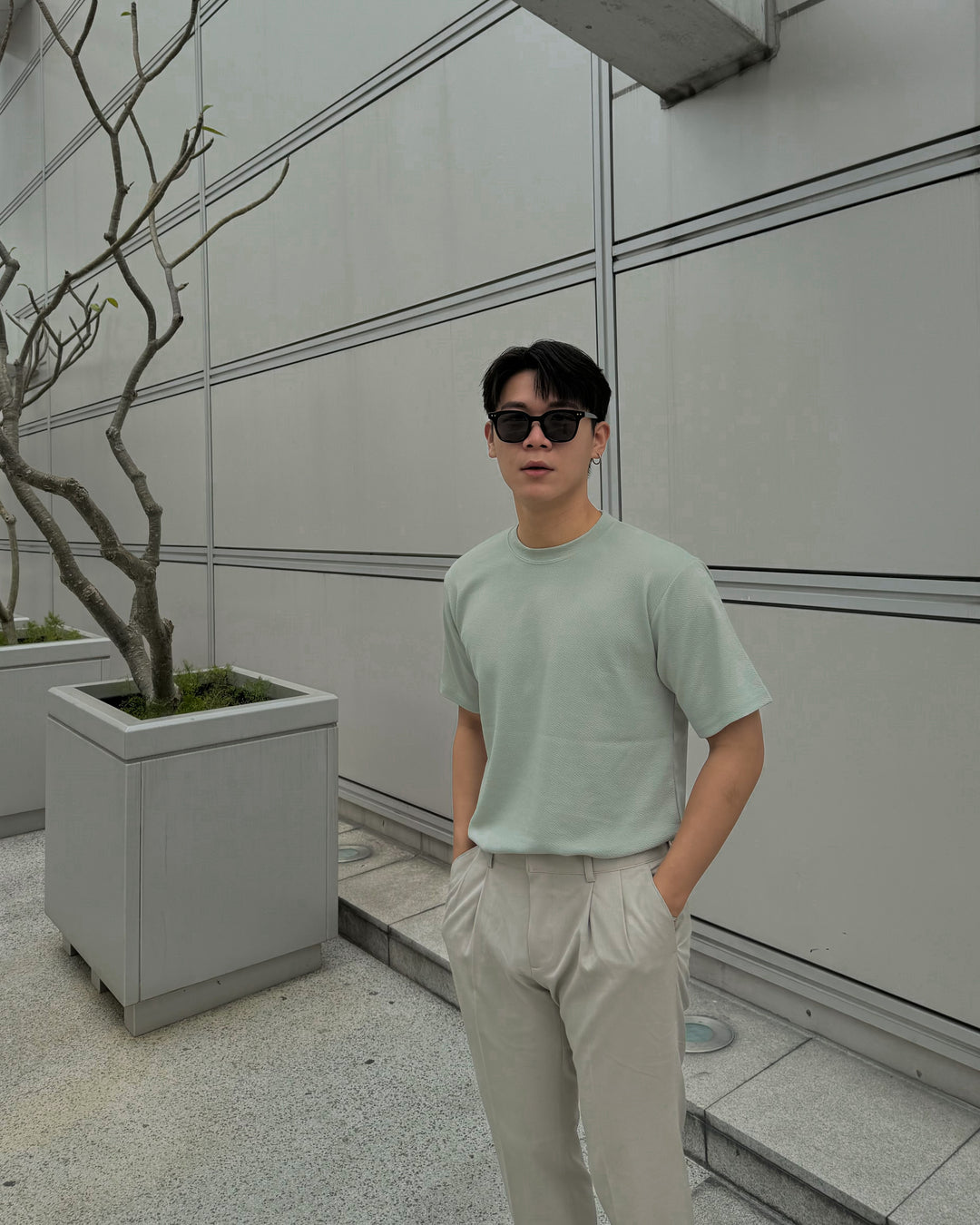 輕透短袖上衣 - 薄荷綠