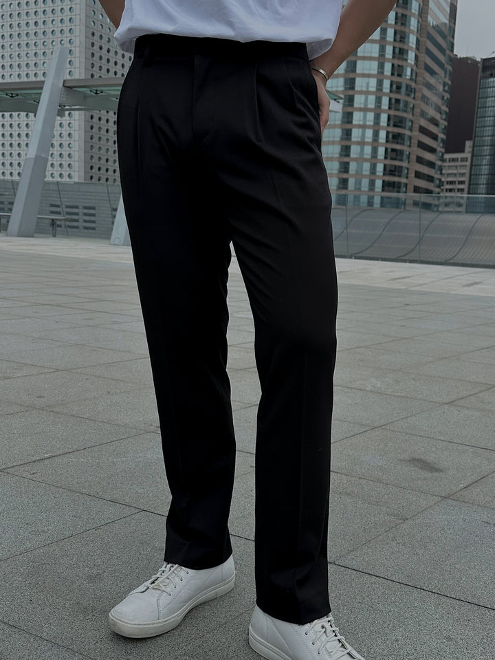 半落地黑色直腳長褲