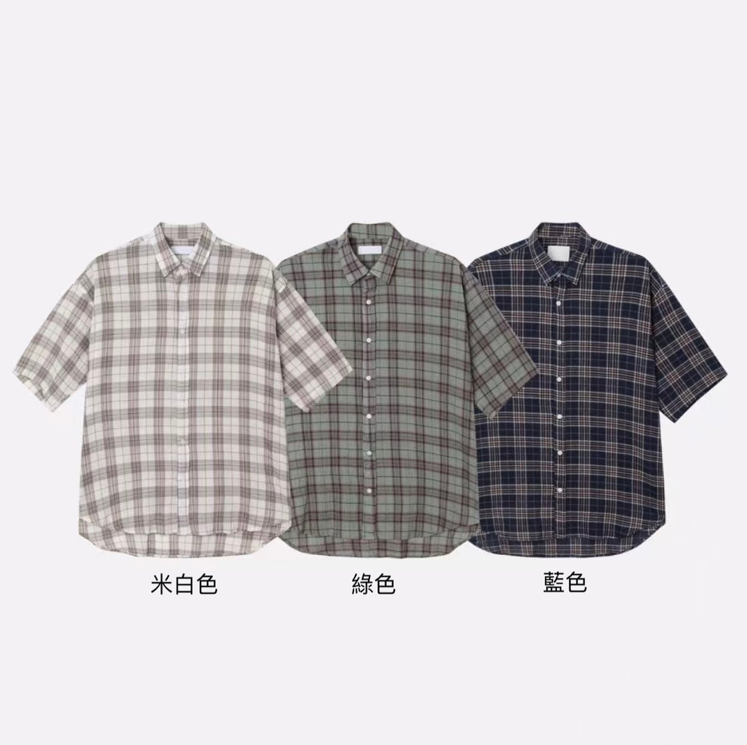 格仔拼色短袖襯衫 韓國男裝