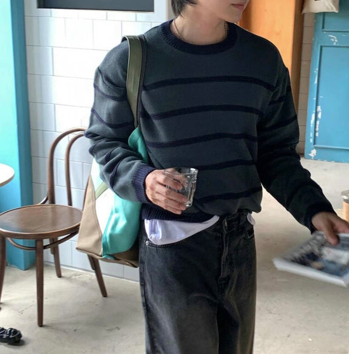 間條襯搭針織上衣