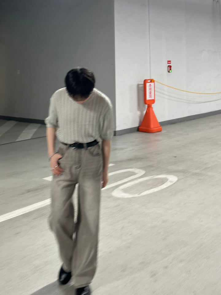 米灰暗紋短袖上衣