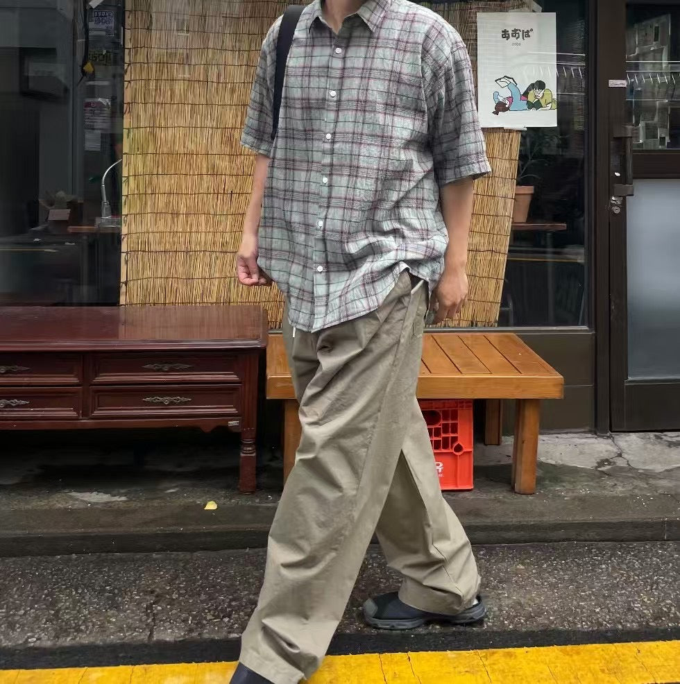 格仔拼色短袖襯衫 韓國男裝