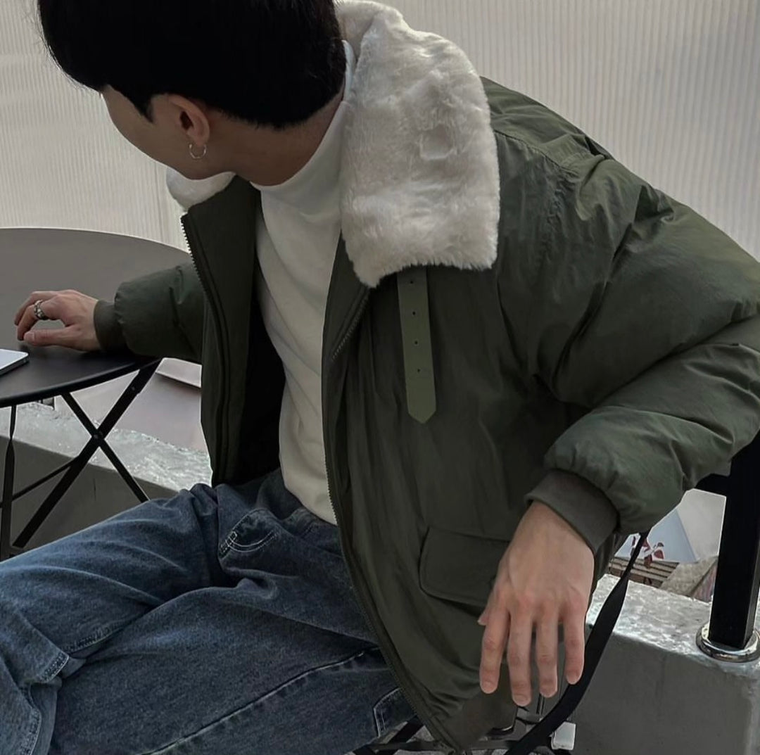 毛毛翻領拉鍊外套