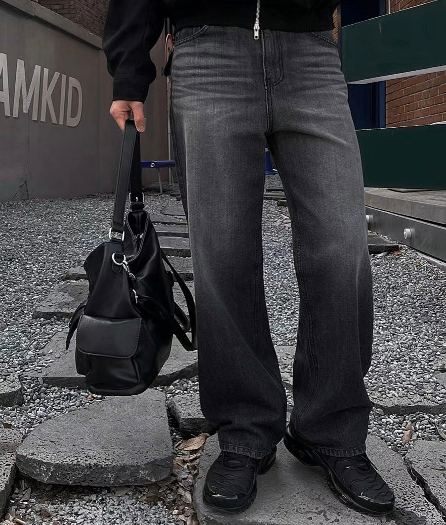 灰黑落地牛仔褲-韓國男裝