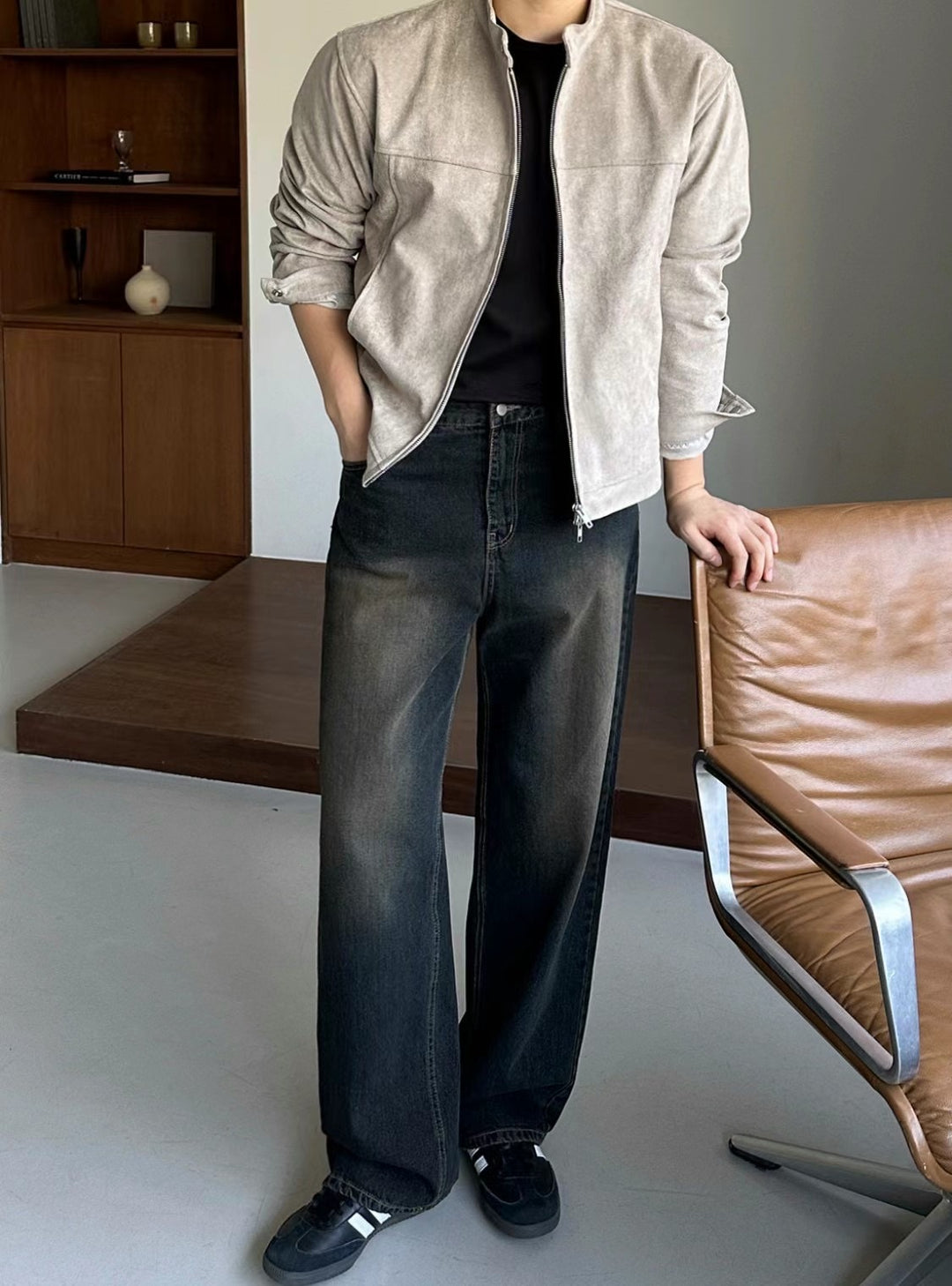 混啡黑落地牛仔褲 - 韓國牛仔褲