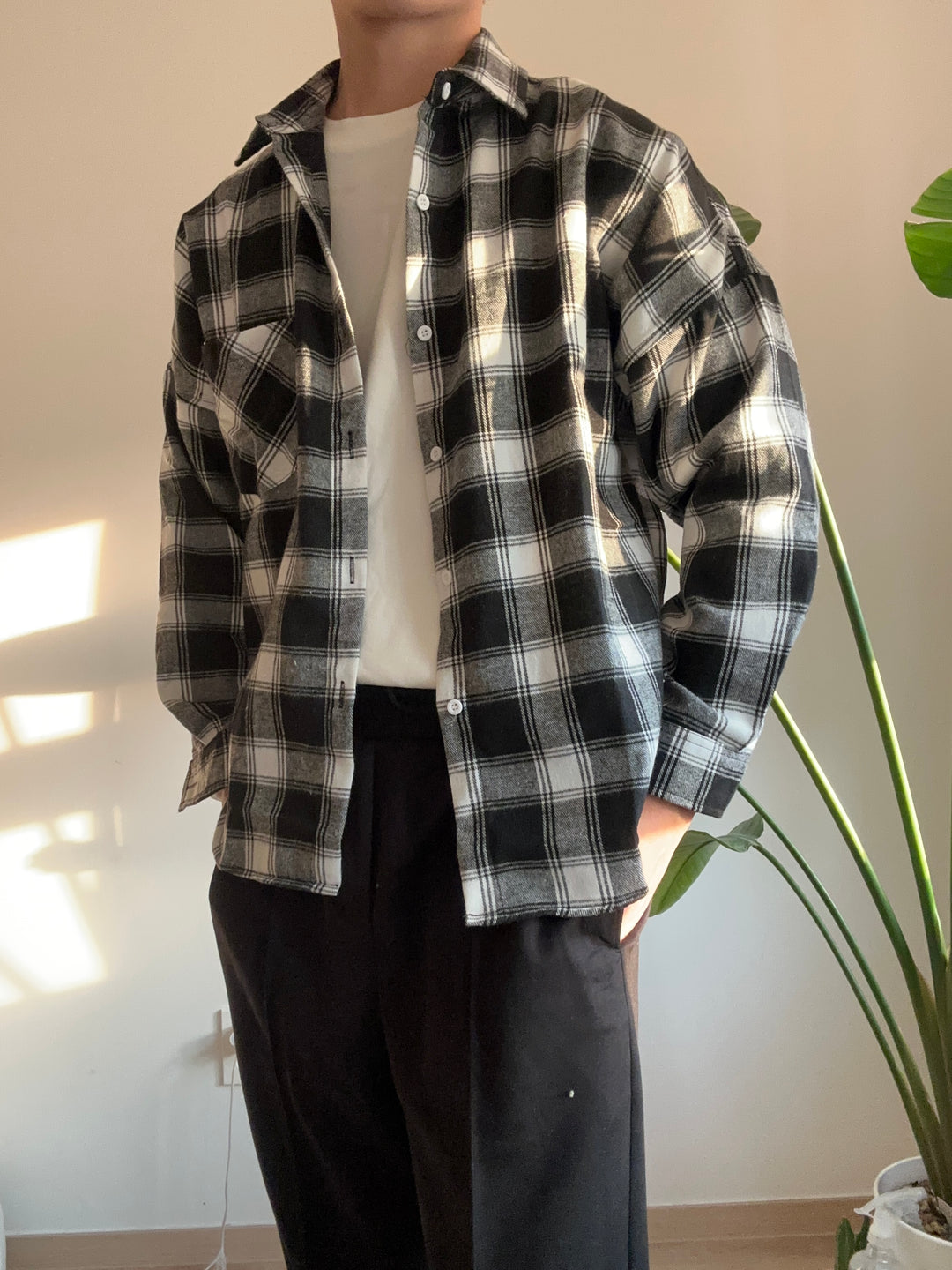 黑色格仔襯衫  香港男裝