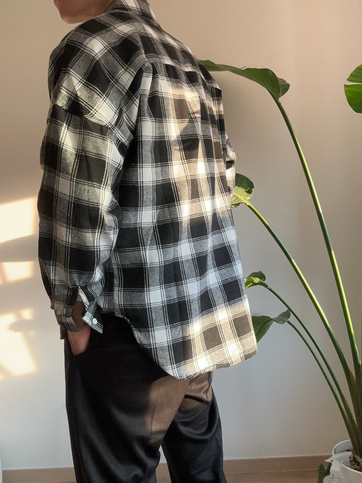 黑色格仔襯衫  香港男裝