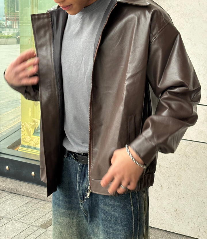 啡色皮褸 韓國男裝