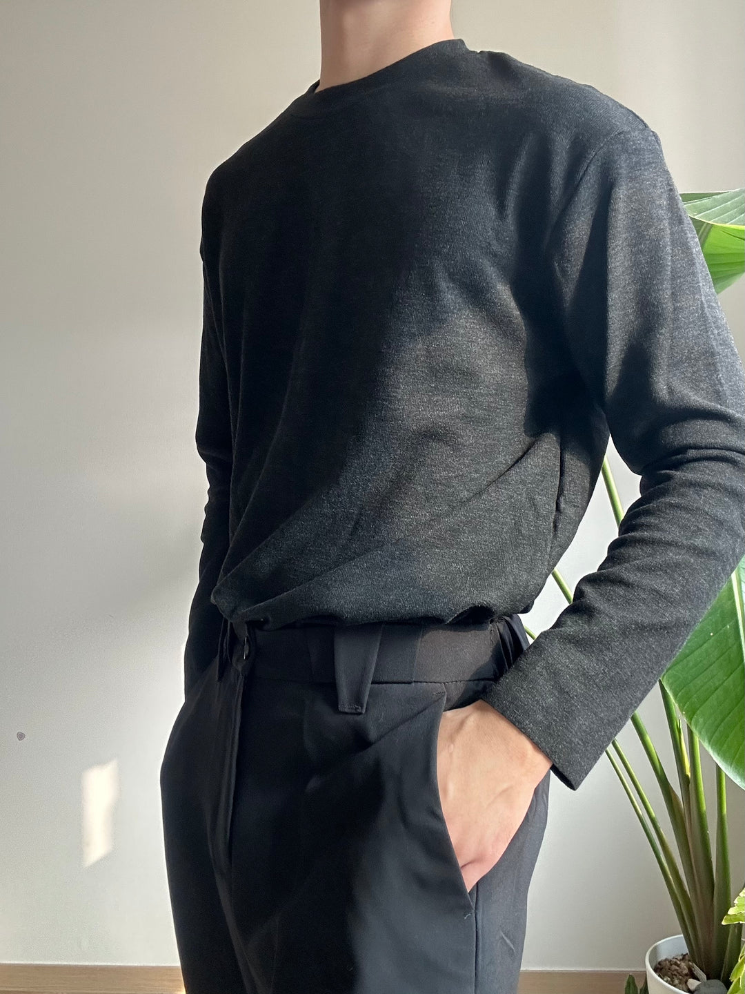 親膚碳灰長袖襯搭上衣