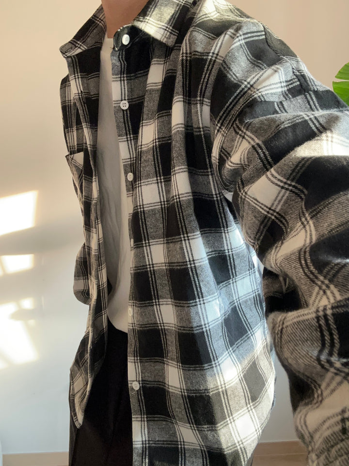 黑色格仔襯衫  香港男裝