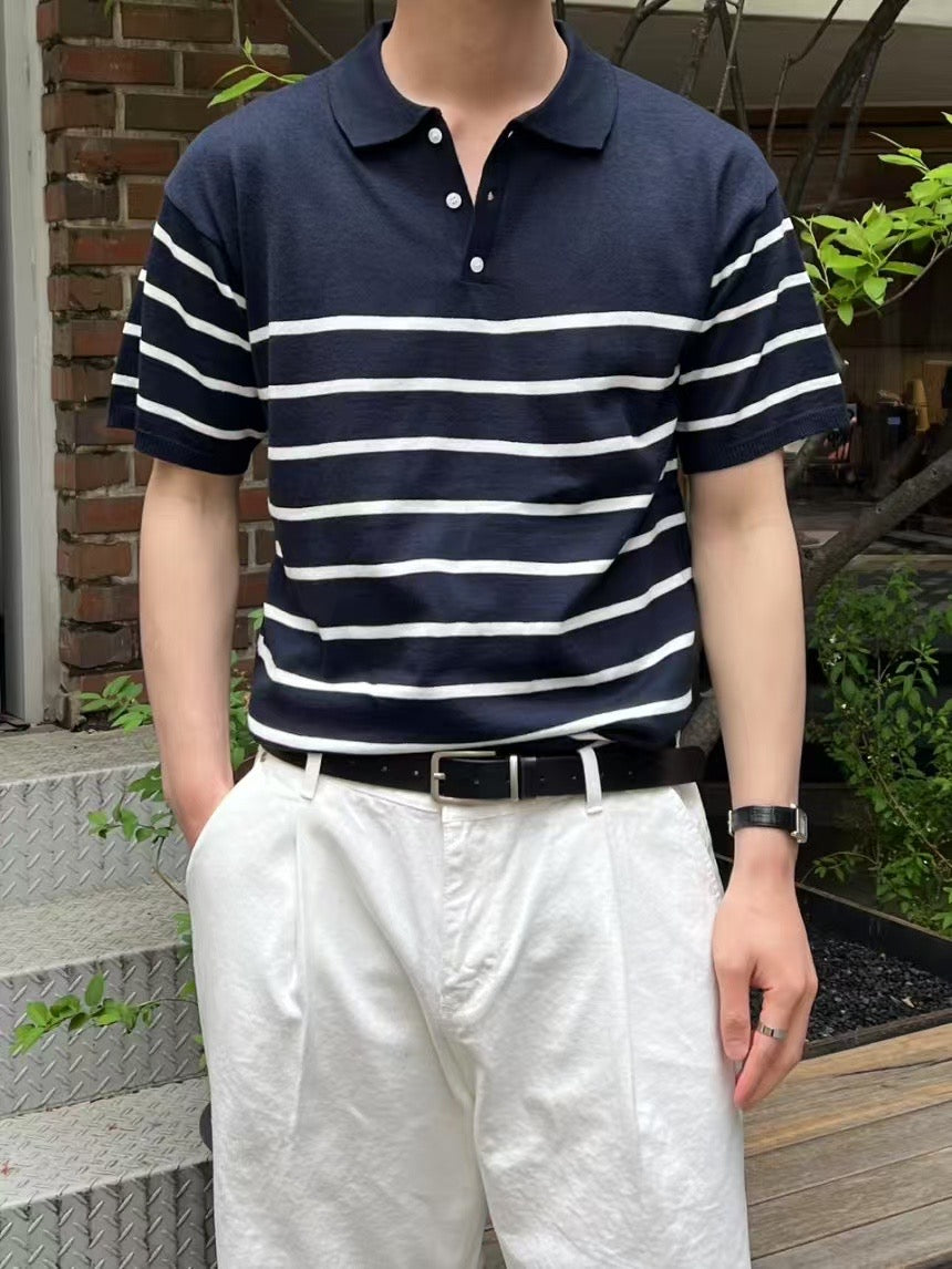 間條Polo短袖上衣