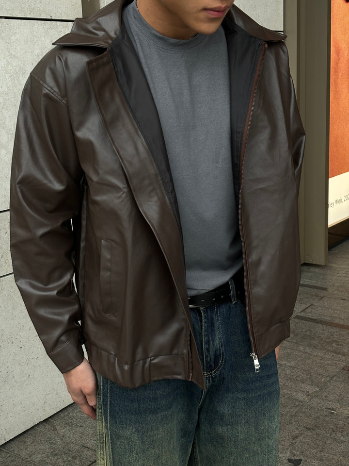 啡色皮褸 韓國男裝