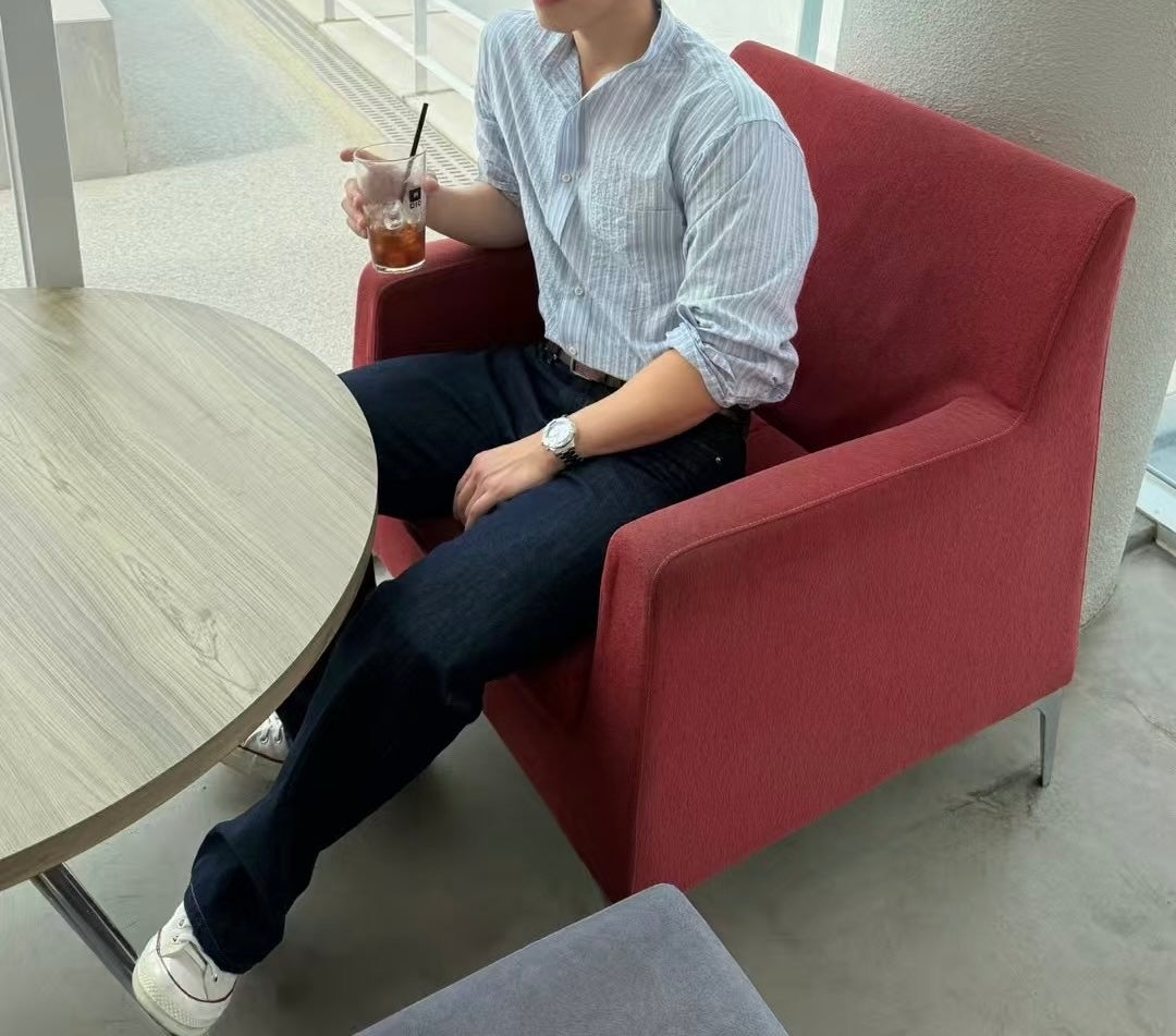 暗紋間條長袖襯衫