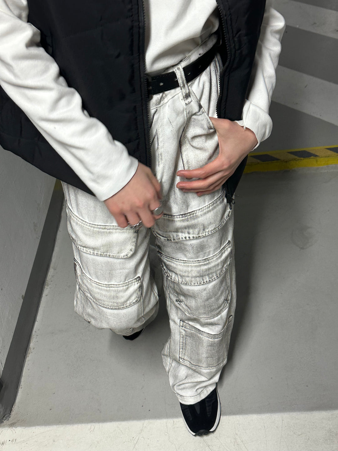 街頭灰白色落地褲 韓國男裝