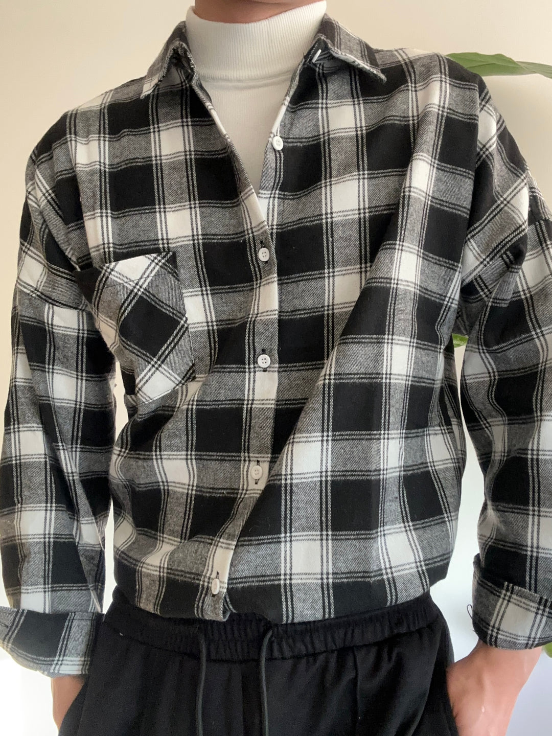 黑色格仔襯衫  香港男裝