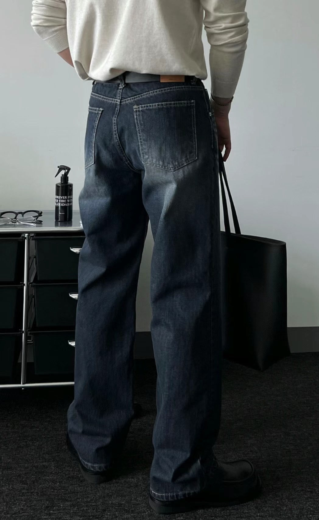 深藍落地牛仔褲 - 韓國男裝褲