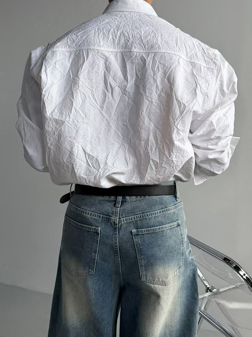 質感淡紋理白色襯衫