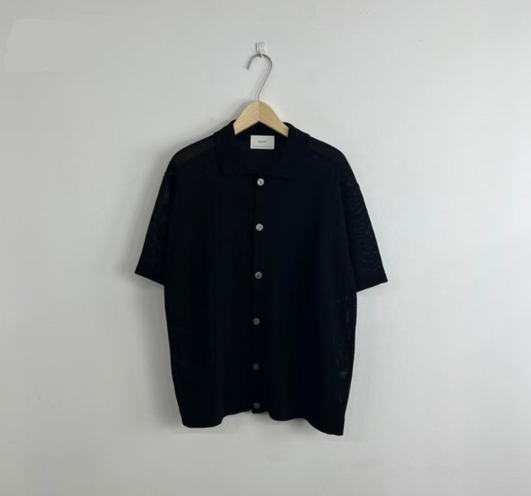 翻領針織短袖上衣