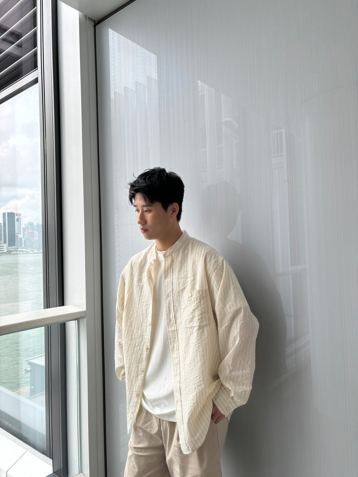 暗紋間條長袖襯衫