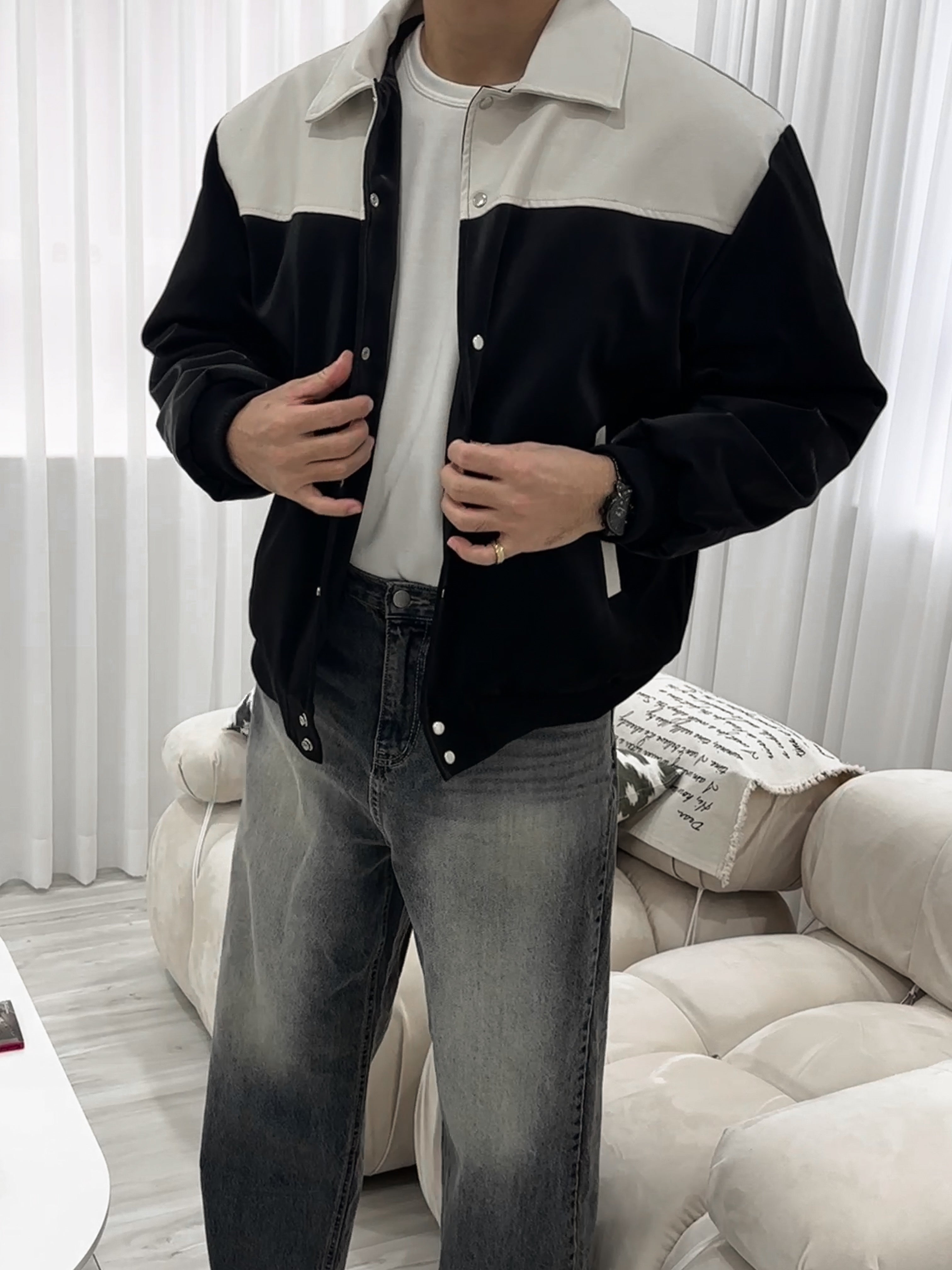 水洗灰落地牛仔褲