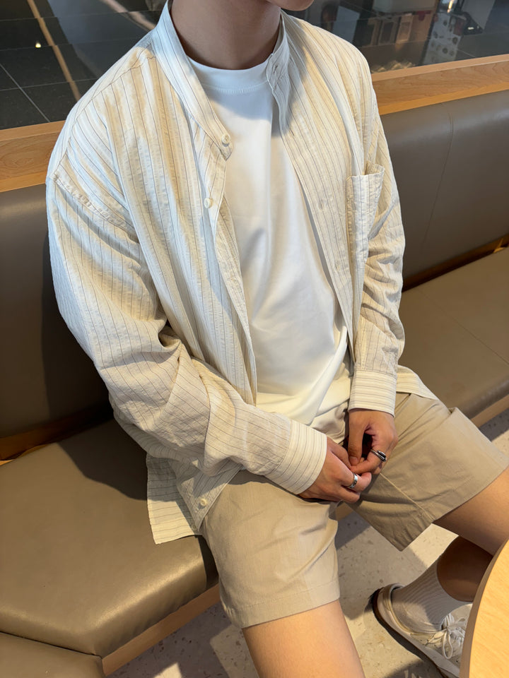 暗紋間條長袖襯衫