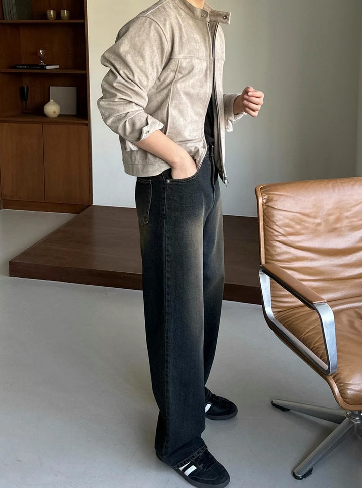 混啡黑落地牛仔褲 - 韓國牛仔褲