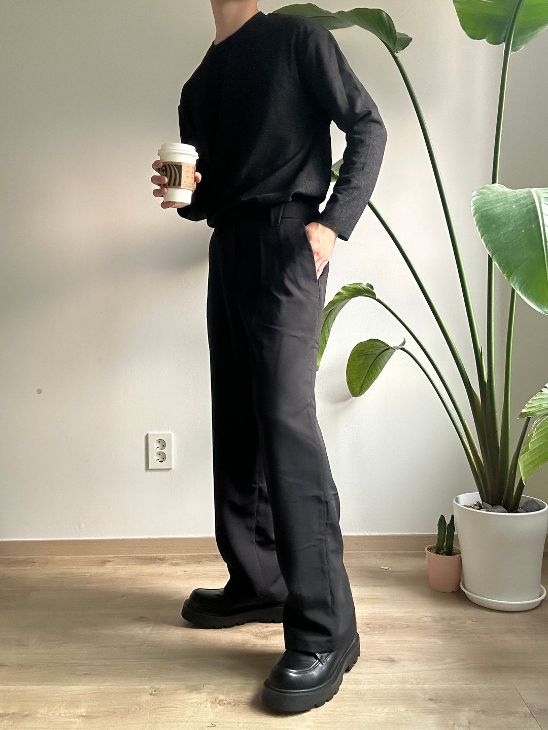 親膚碳灰長袖襯搭上衣