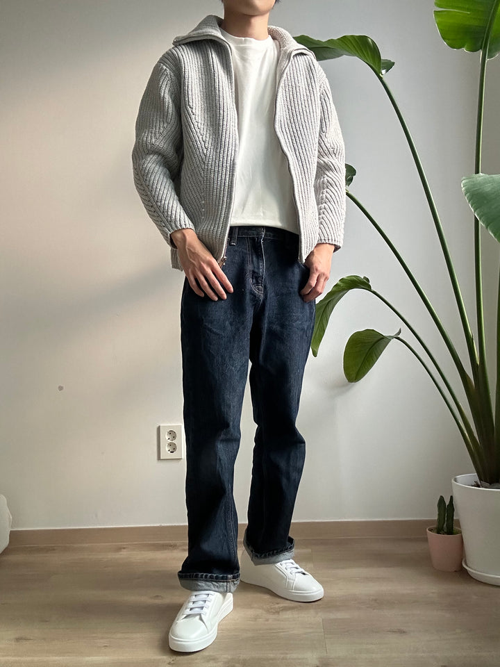 灰色針織拉鍊外套 香港男裝