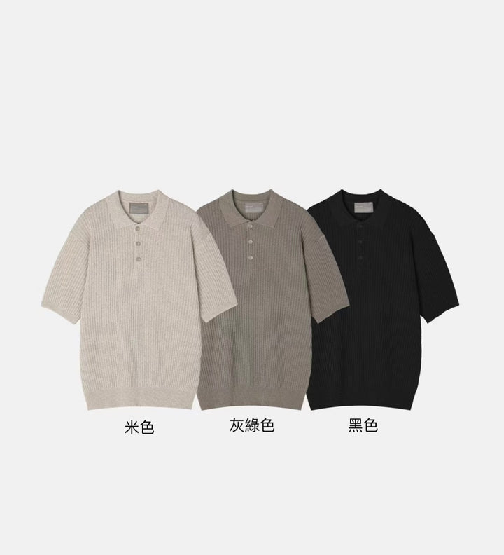 細紋翻領短袖上衣