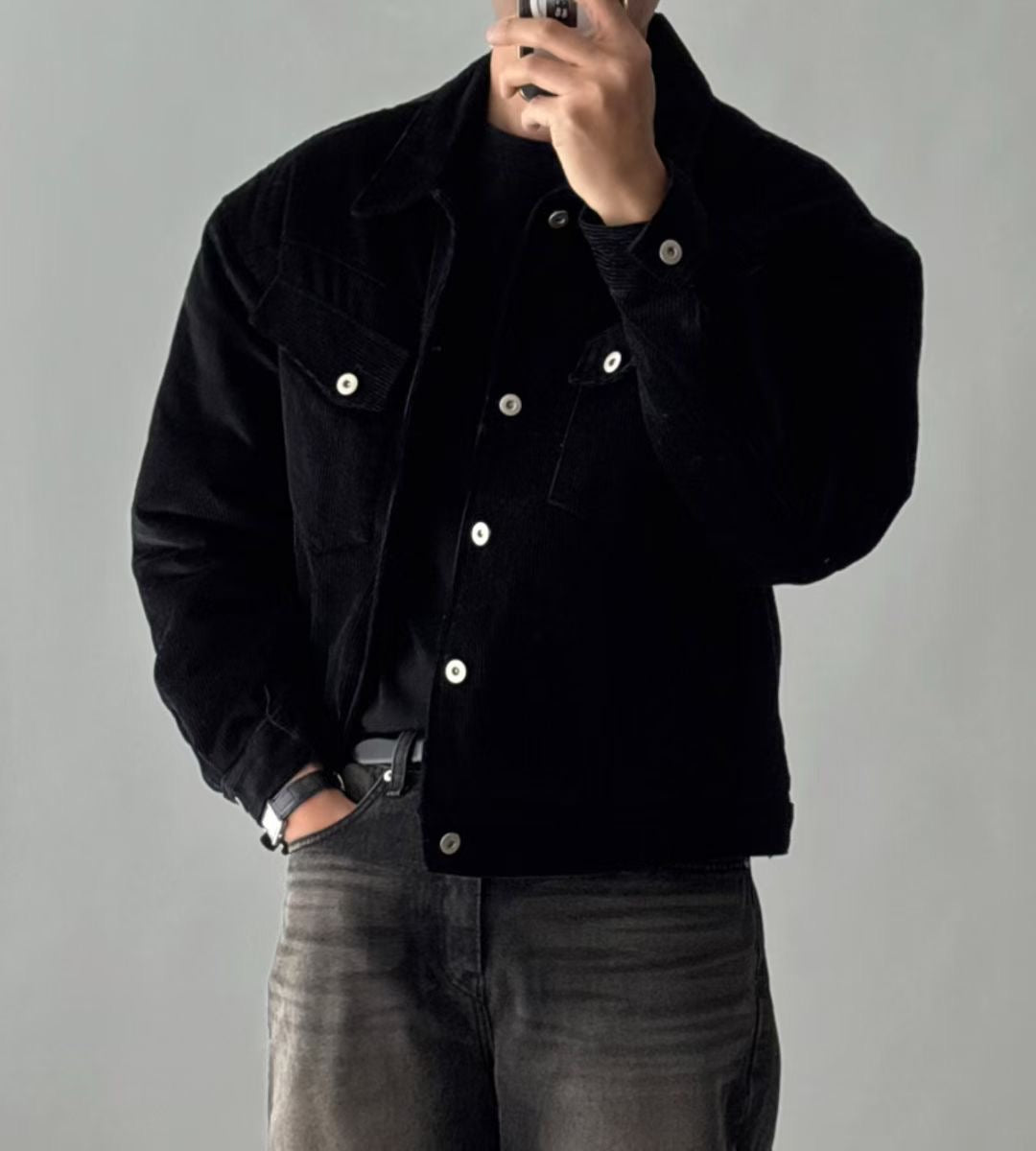 韓系燈芯絨口袋褸